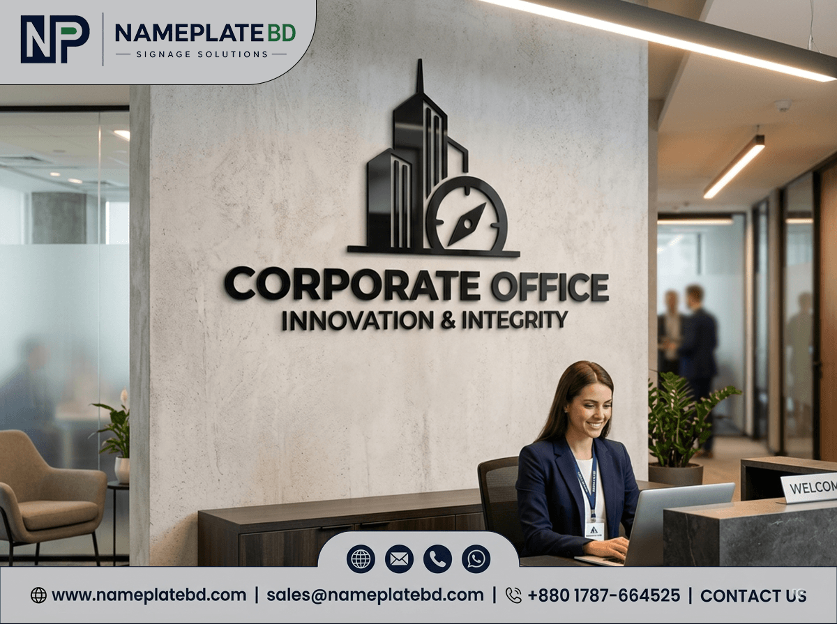 Modern laser cut acrylic corporate logo design for office reception branding in Bangladesh