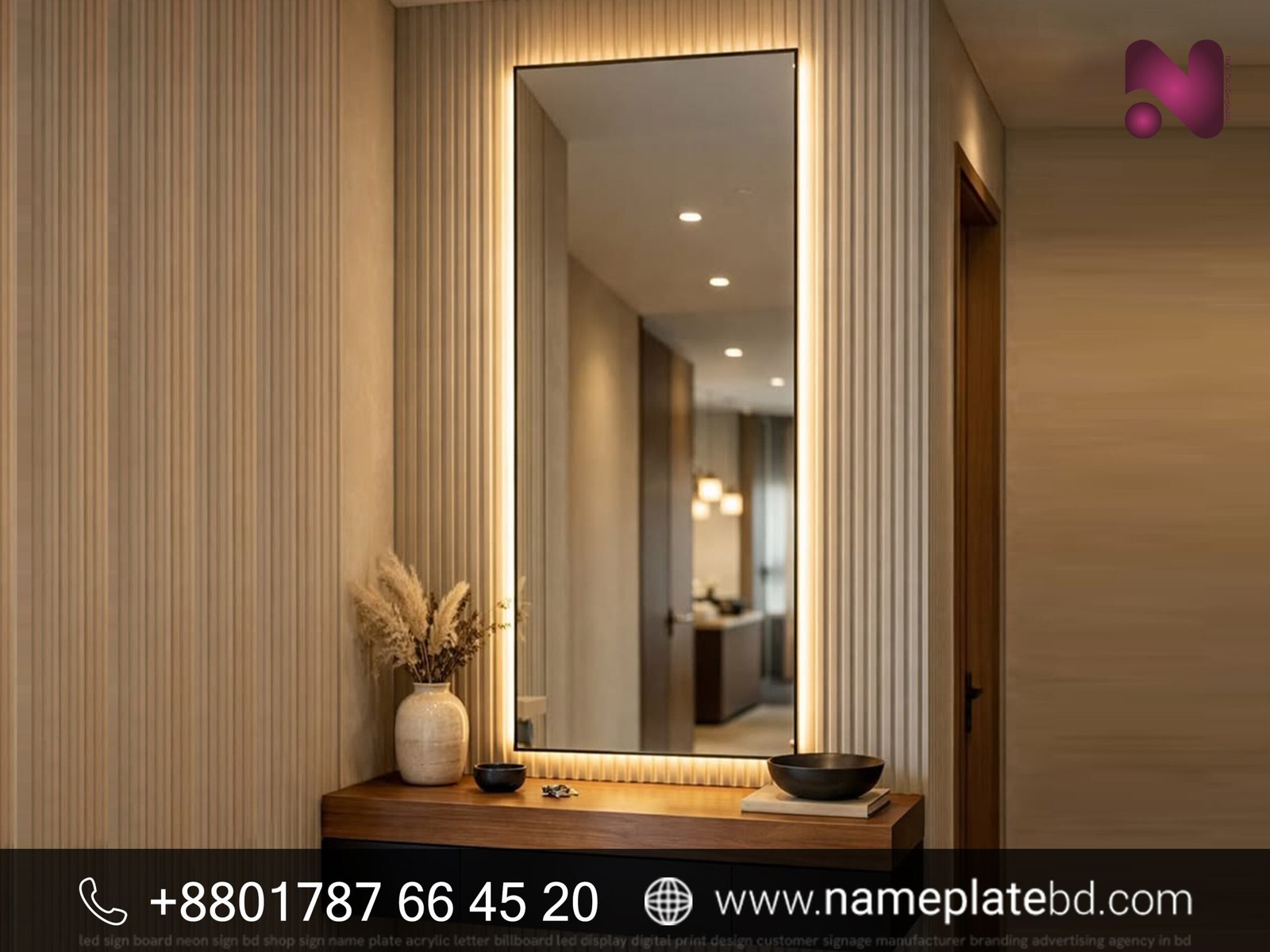 Backlit Arched Mirror Signage Design & Manufacturing | Name Plate Bangladesh