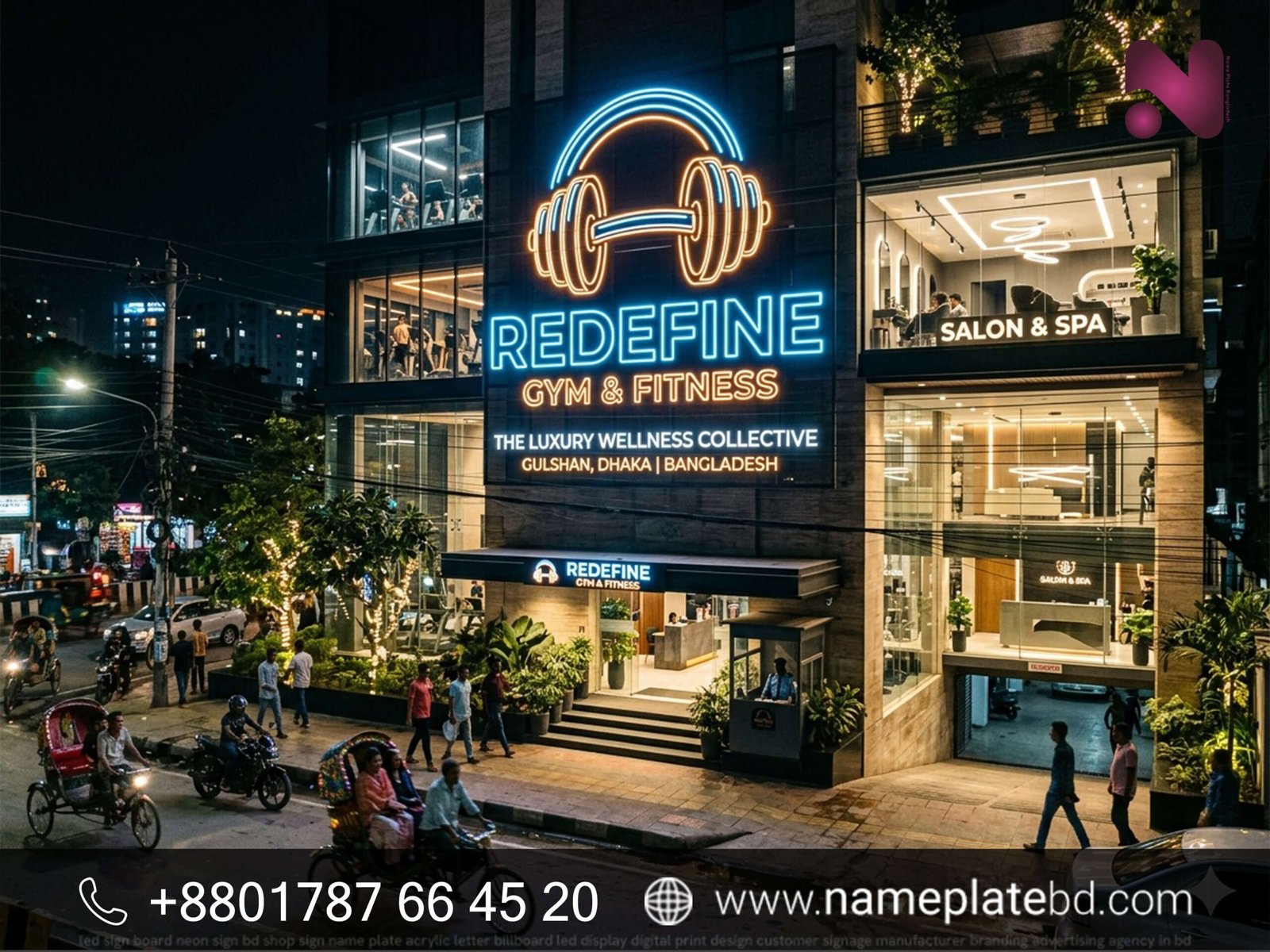 Gym & Fitness Neon Signs in Bangladesh | Custom Manufacturer by Name Plate Bangladesh