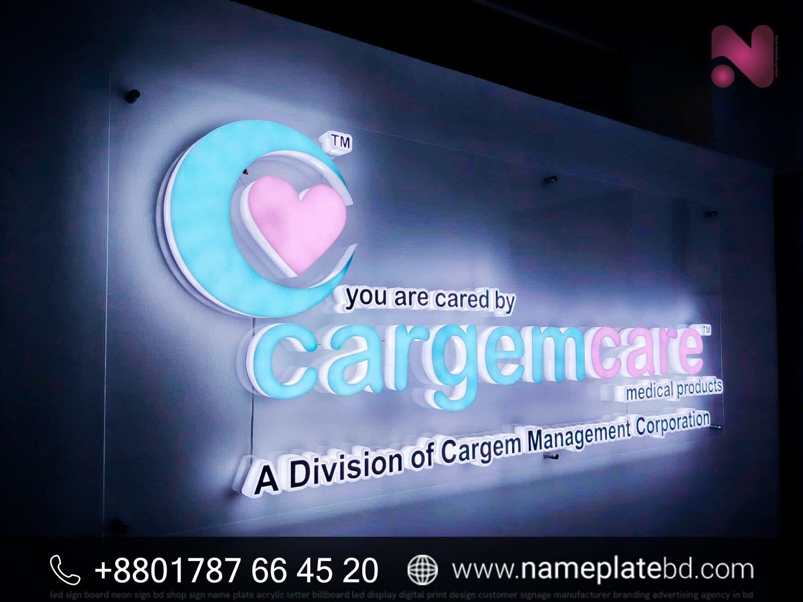 Care Pharmacy LED Signage Project | Premium Acrylic & LED Letter Sign by Name Plate Bangladesh