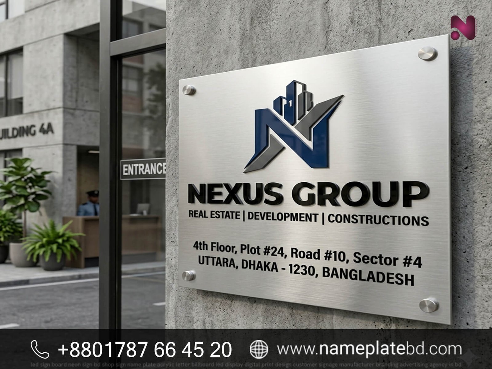 Premium Stainless Steel Office Name Plate with 3D Acrylic Lettering | Name Plate Bangladesh